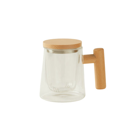 Mlkstudi Minimalist Borosilicate Glass Tea Brewer with Ergonomic Wooden Handle - Premium Heat-Resistant Teapot with Removable Infuser for Loose Leaf & Herbal Tea (450ml / 15.2 oz)