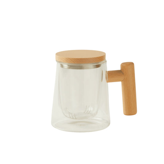 Mlkstudi Minimalist Borosilicate Glass Tea Brewer with Ergonomic Wooden Handle - Premium Heat-Resistant Teapot with Removable Infuser for Loose Leaf & Herbal Tea (450ml / 15.2 oz)