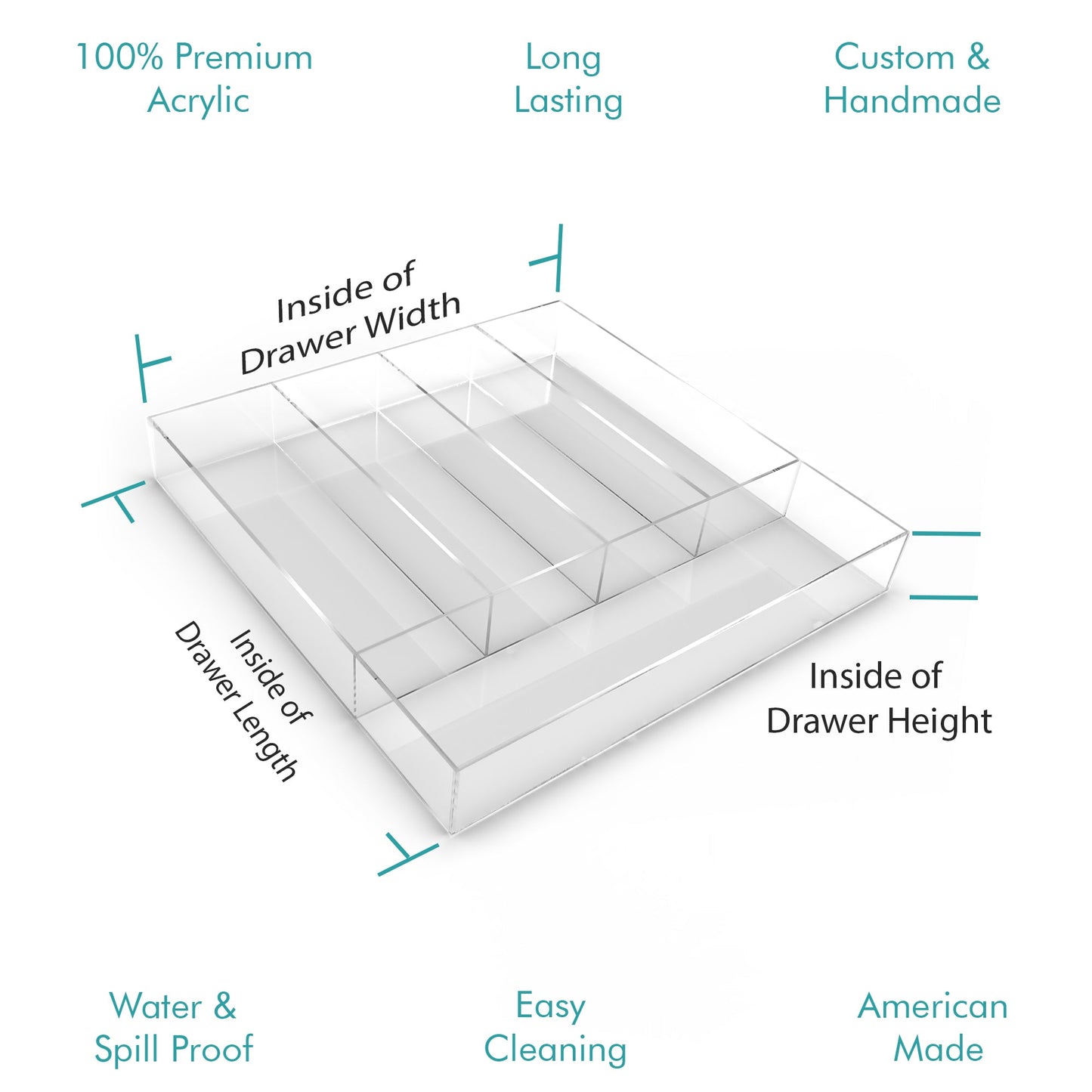 Mlkstudi Clear Acrylic Drawer Organizer Insert - Custom-Cut Premium Modular Divider for Vanity, Kitchen & Office Drawer