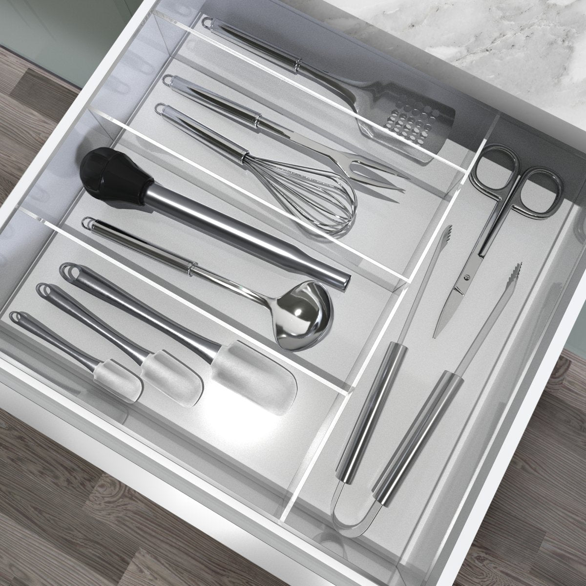Mlkstudi Clear Acrylic Drawer Organizer Insert - Custom-Cut Premium Modular Divider for Vanity, Kitchen & Office Drawer