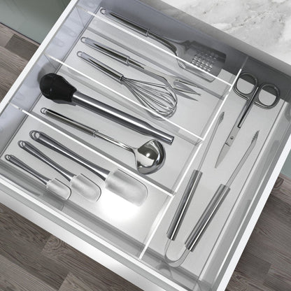Mlkstudi Clear Acrylic Drawer Organizer Insert - Custom-Cut Premium Modular Divider for Vanity, Kitchen & Office Drawer