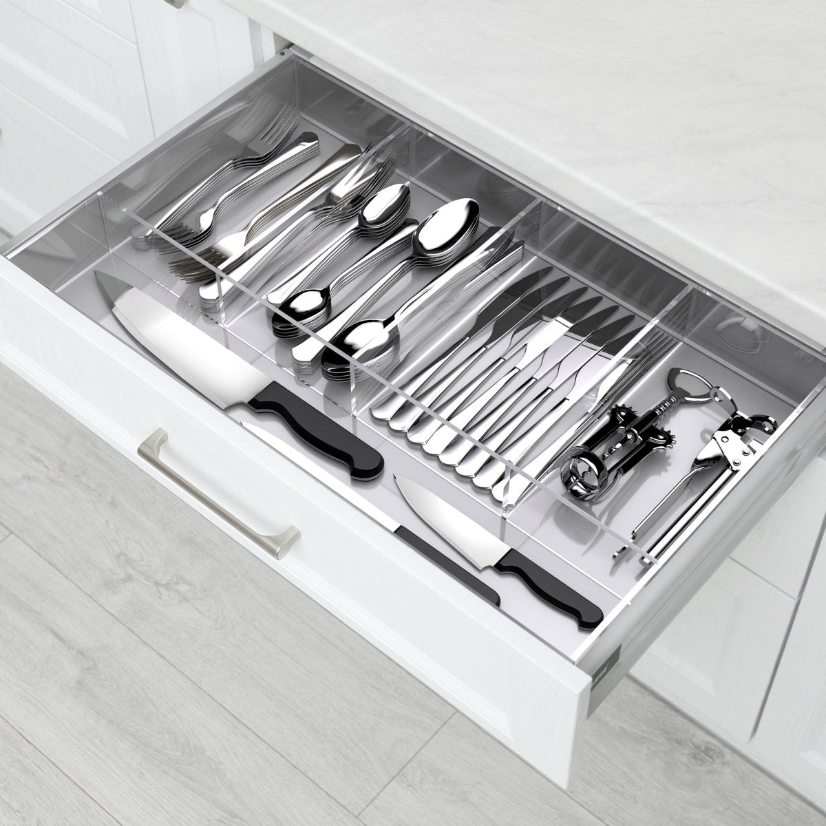 Mlkstudi Clear Acrylic Drawer Organizer Insert - Custom-Cut Premium Modular Divider for Vanity, Kitchen & Office Drawer